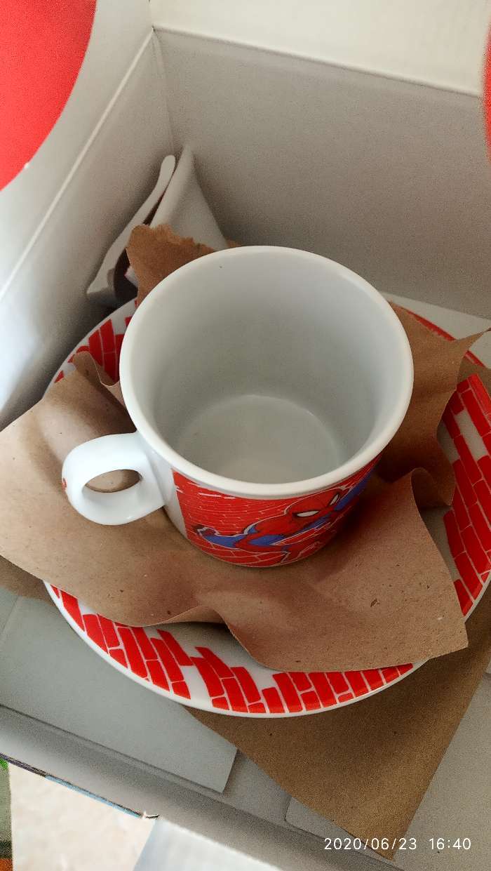 Фотография покупателя товара Набор посуды, 3 предмета: тарелка Ø 16,5 см, миска Ø 14 см, кружка 200 мл, "Ты - супергерой", Человек-паук - Фото 4