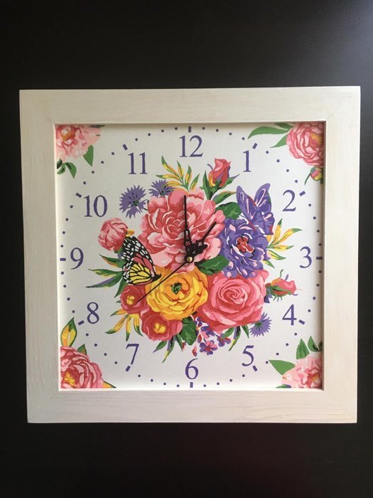Фотография покупателя товара Картина по номерам - часы «Цветы», 30х30 см - Фото 2