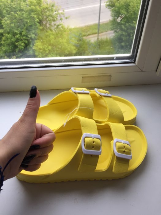 Фотография покупателя товара Сланцы женские пляжные, цвет жёлтый, размер 36 - Фото 4