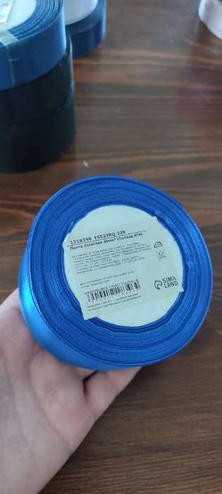 Фотография покупателя товара Лента атласная, 50 мм × 23 ± 1 м, цвет синий №40 - Фото 5
