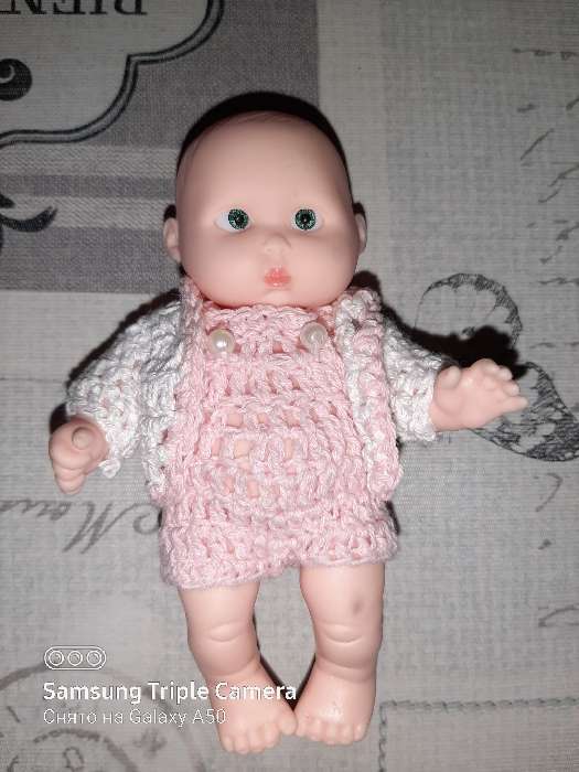 Фотография покупателя товара Комбинезон для куклы вязаный, цвет розовый, размер: 5.5 × 6 см - Фото 1