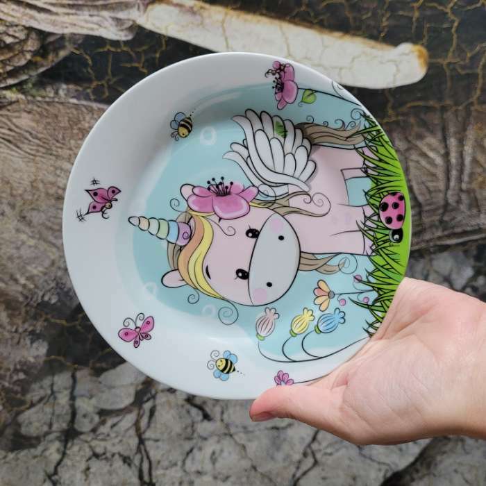 Фотография покупателя товара Набор детской посуды из керамики Доляна «Единорожка», 3 предмета: кружка 230 мл, миска 400 мл, тарелка d=18 см - Фото 5
