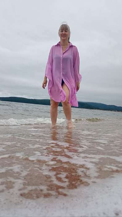 Фотография покупателя товара Туника пляжная женская, цвет фиолетовый, размер 50 - Фото 1