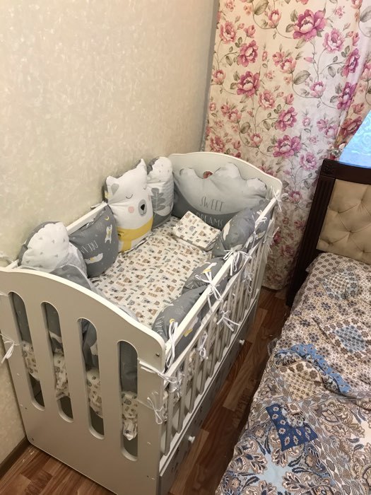 Фотография покупателя товара Детская кроватка «Мишка» на маятнике, с ящиком, цвет белый - Фото 1