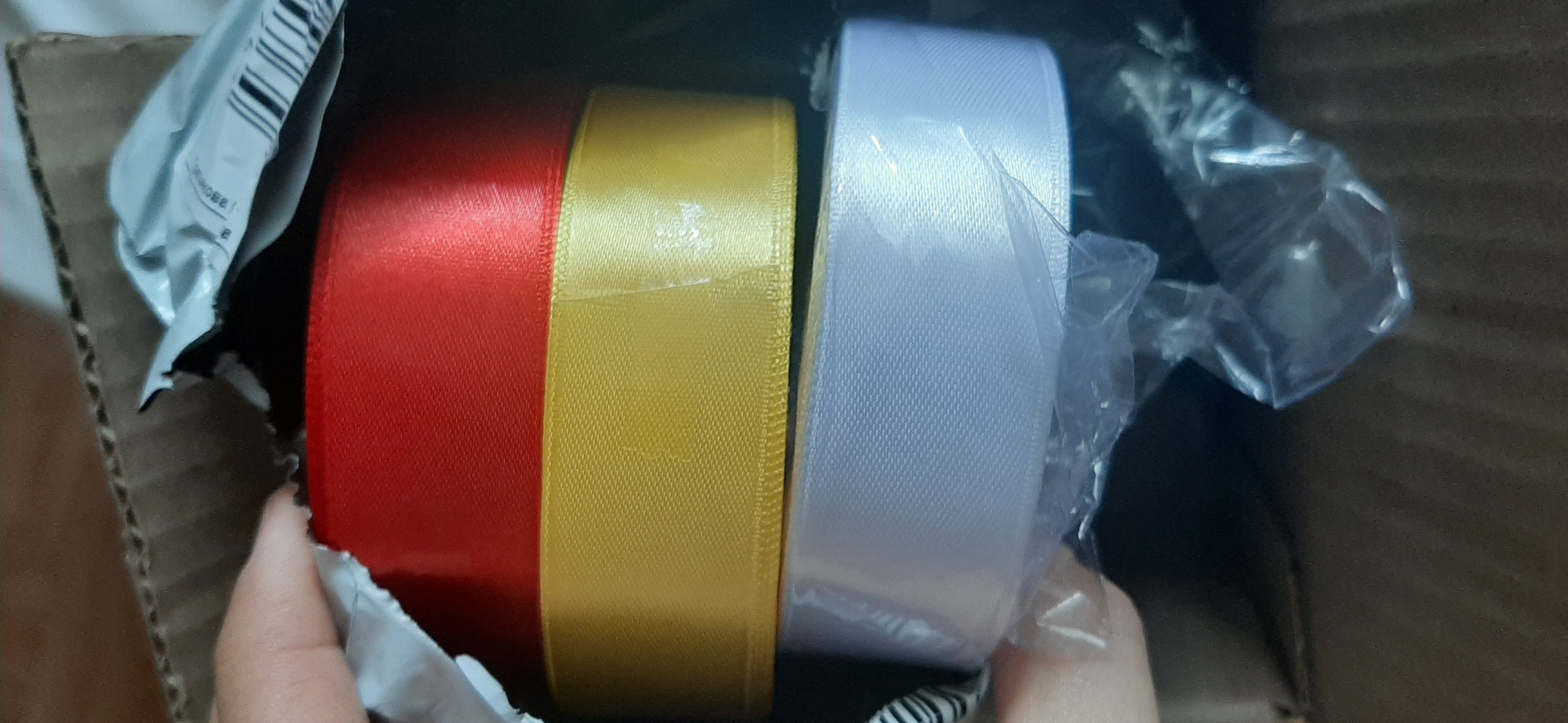 Фотография покупателя товара Лента атласная, 25 мм × 33 ± 2 м, цвет жёлтый №128 - Фото 1