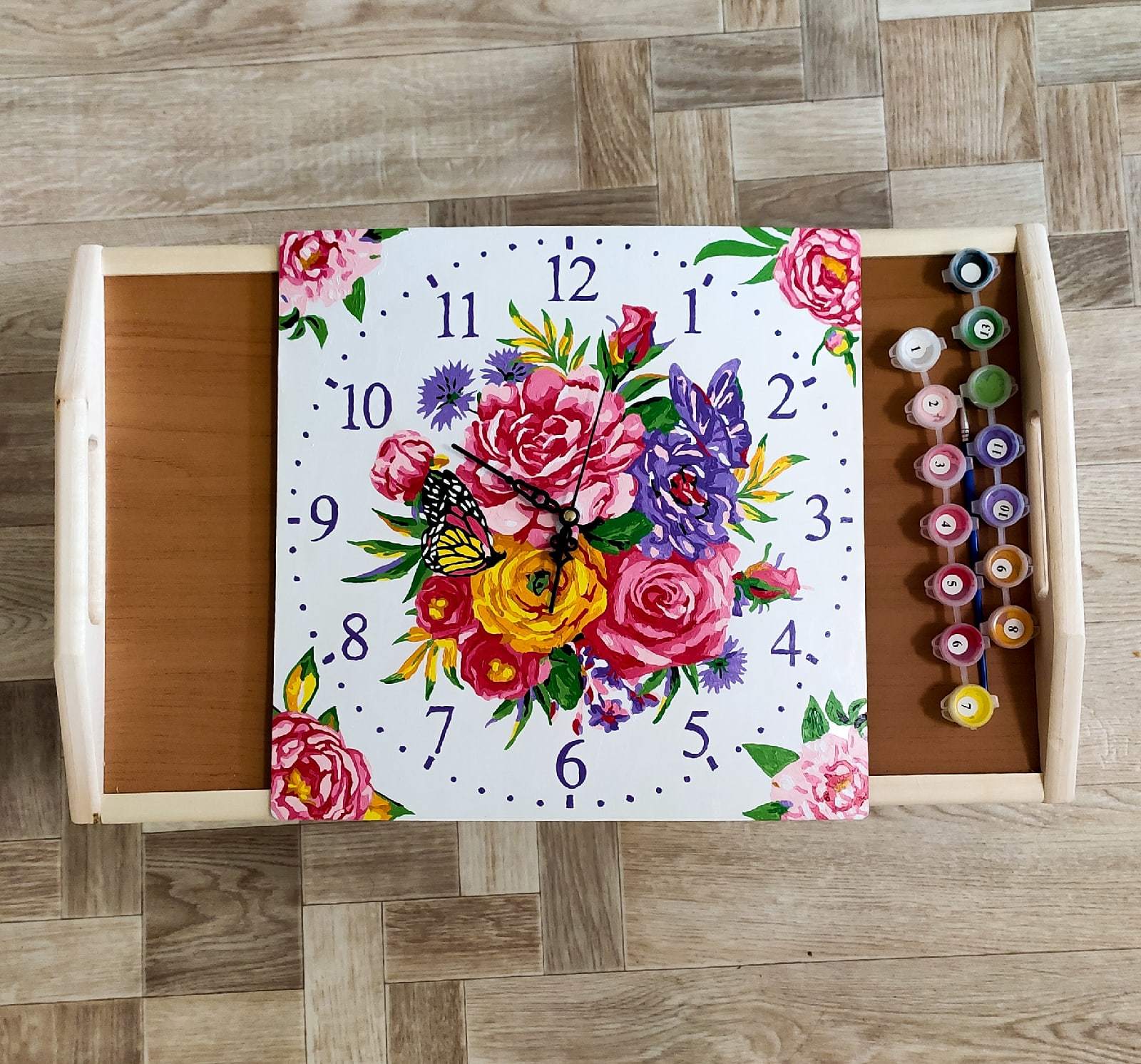 Фотография покупателя товара Картина по номерам - часы «Цветы», 30х30 см - Фото 1