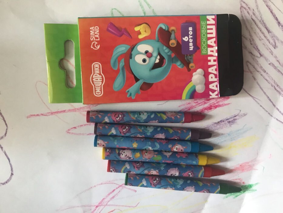Фотография покупателя товара Восковые карандаши, набор 6 цветов, Смешарики - Фото 1