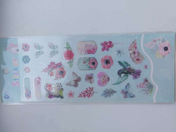 Фотография покупателя товара Наклейка пластик "Птицы и цветы" с серебристой обводкой 10х27 см
