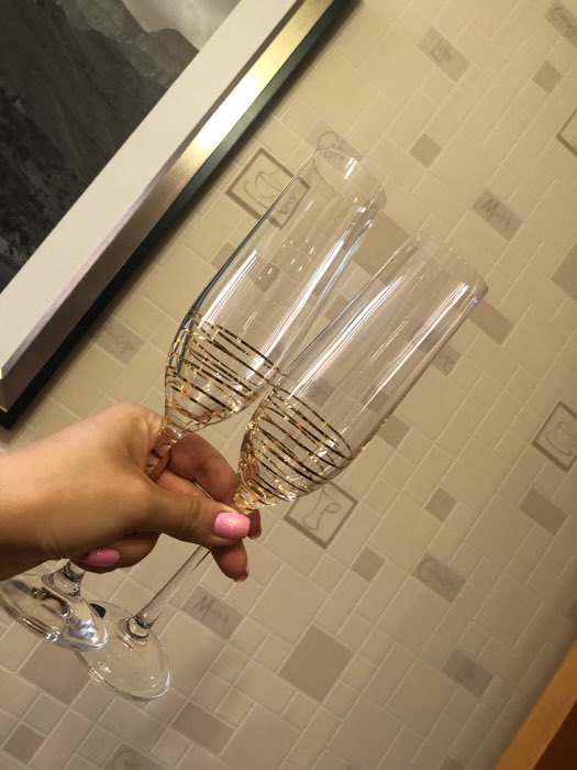 Фотография покупателя товара Набор бокалов для шампанского «Золотая спираль», 2 шт, 190 мл, хрустальное стекло