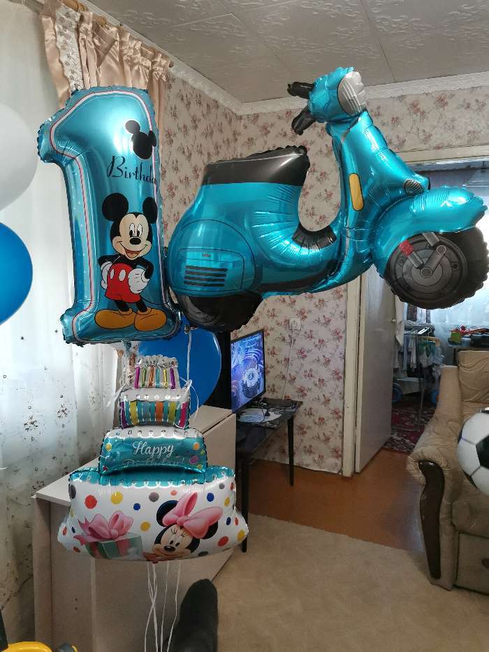 Фотография покупателя товара Букет из шаров фольгированных "Happy Birthday", набор 5 шт, Микки Маус, 4 звезды, единичка - Фото 15