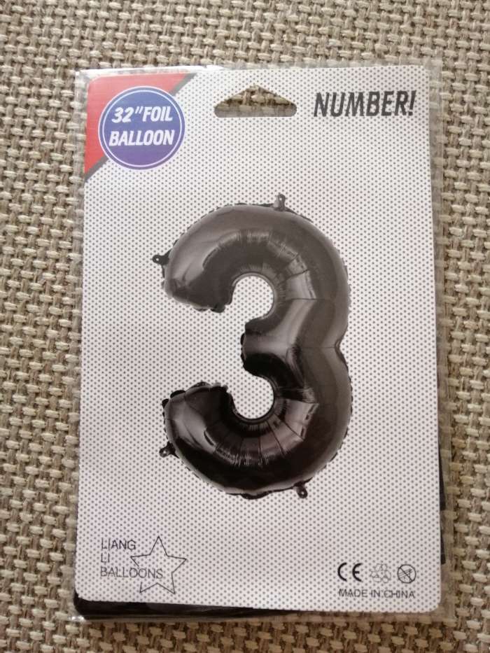 Фотография покупателя товара Шар фольгированный 32" Цифра 3, индивидуальная упаковка, цвет чёрный