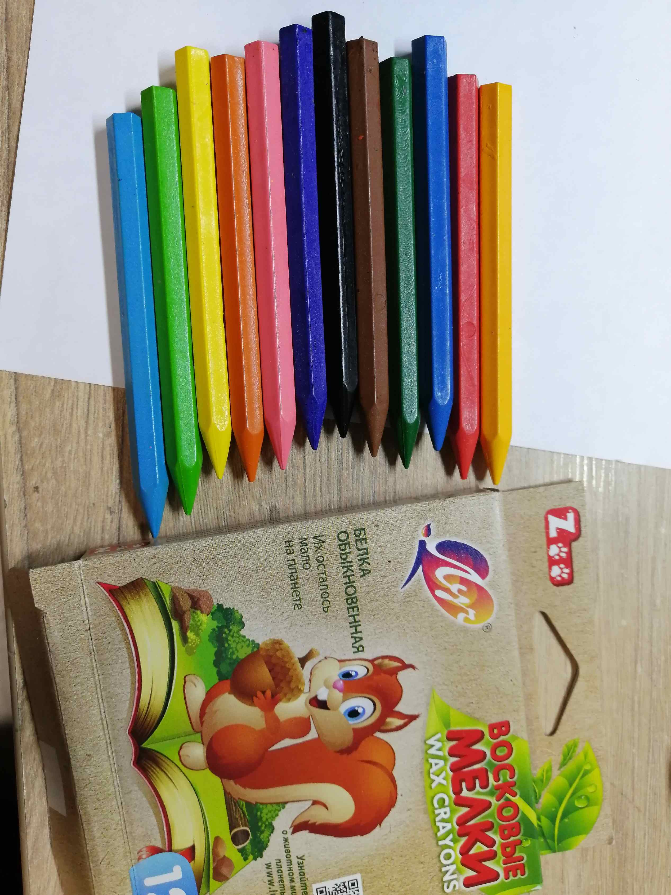 Фотография покупателя товара Мелки восковые 12 цветов ZOO, шестигранные - Фото 2