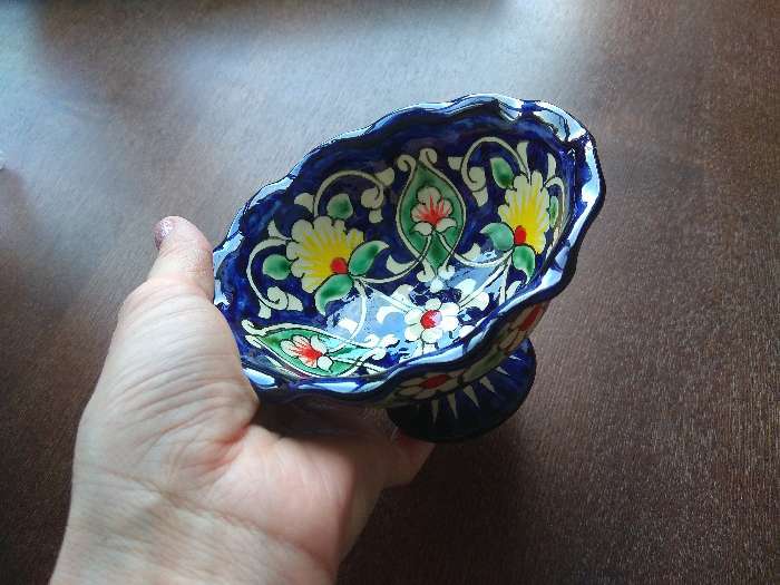 Фотография покупателя товара Конфетница Риштанская Керамика "Цветы", 13 см, синяя - Фото 2
