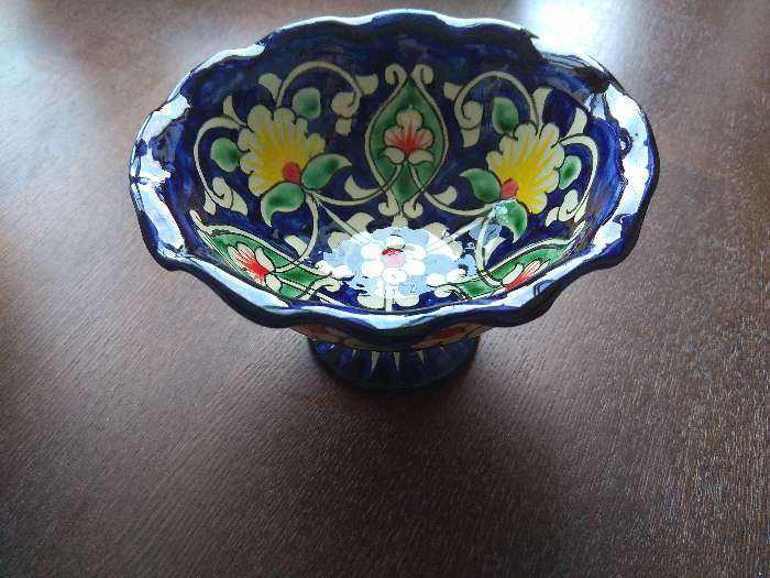 Фотография покупателя товара Конфетница Риштанская Керамика "Цветы", 13 см, синяя - Фото 3