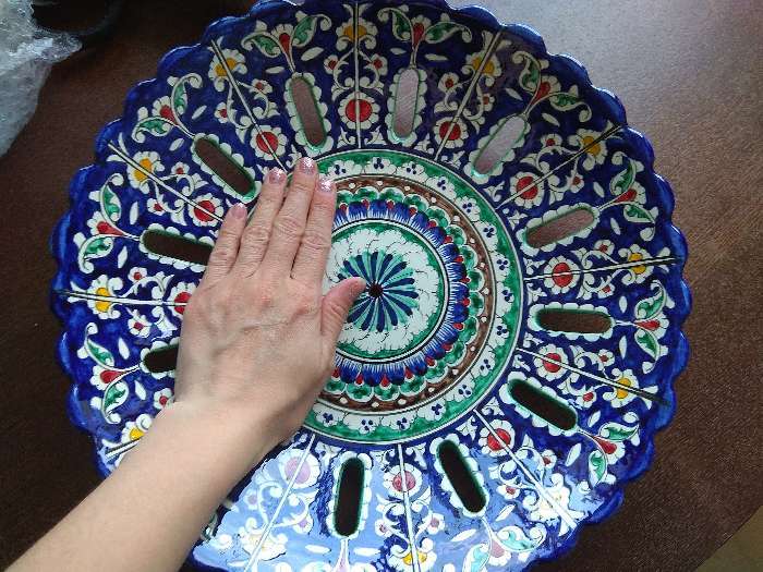 Фотография покупателя товара Фруктовница Риштанская Керамика "Узоры", 33 см, синяя