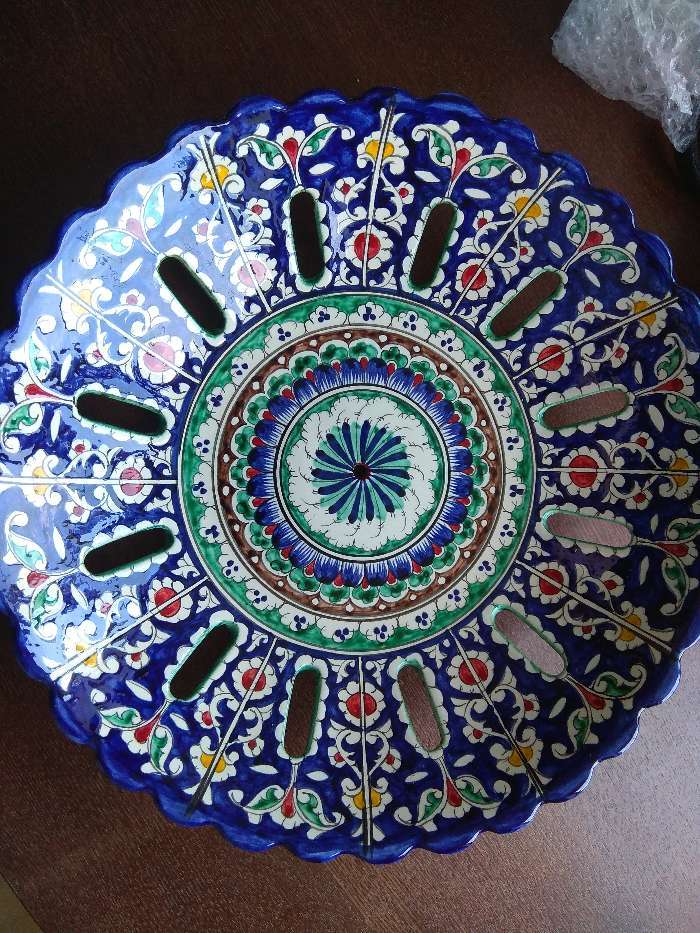 Фотография покупателя товара Фруктовница Риштанская Керамика "Узоры", 33 см, синяя - Фото 2