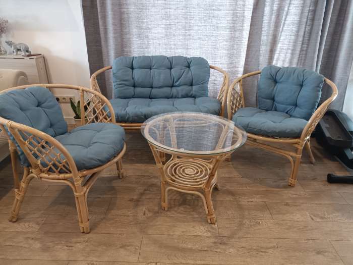Фотография покупателя товара Набор садовой мебели "Bagama": 2 кресла, 1 диван, 1 стол, ротанг тёмный, подушки зелёные - Фото 10