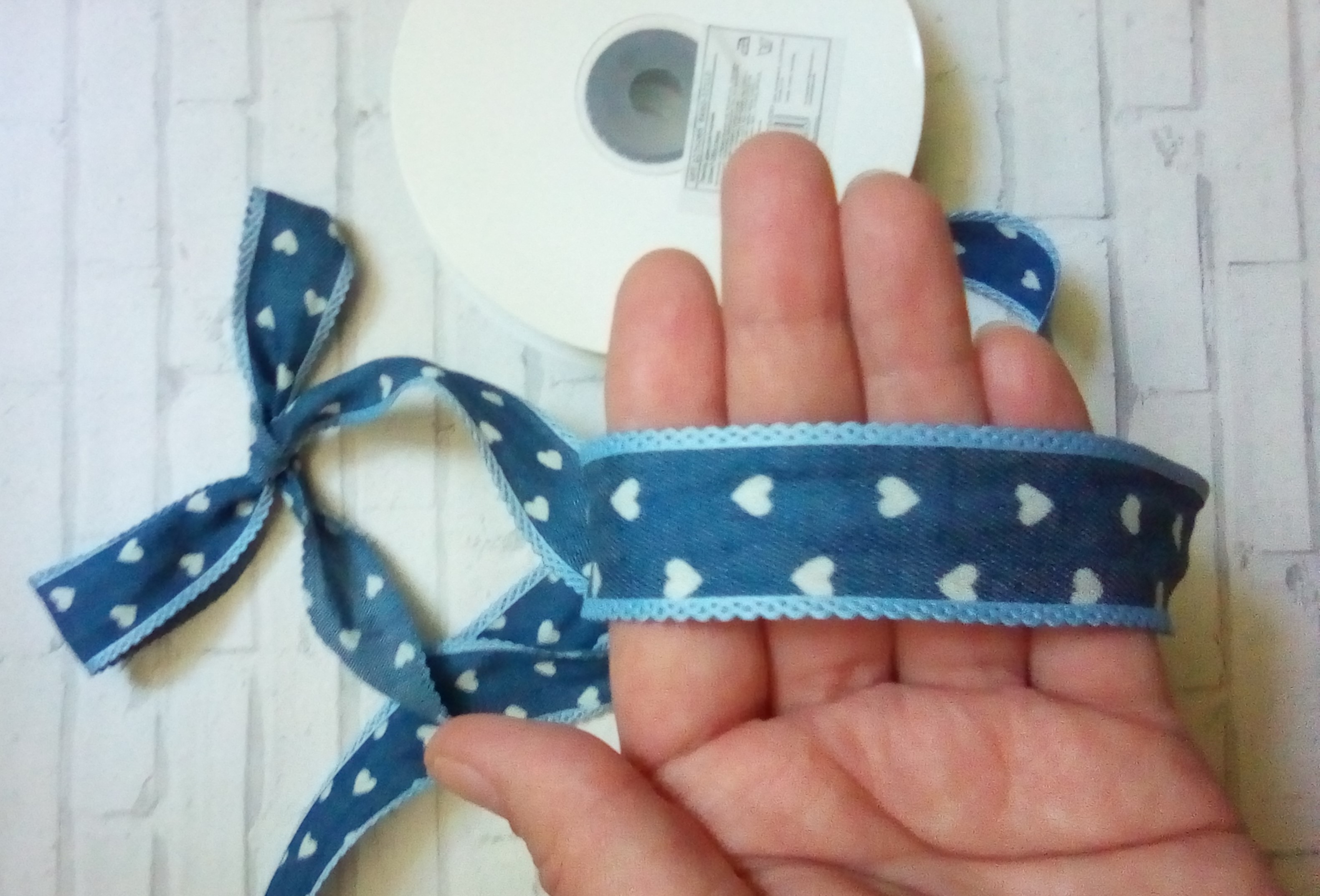 Фотография покупателя товара Лента хлопковая «Сердечки», джинса, 25 мм, 23 ± 1 м, цвет синий №8 - Фото 1