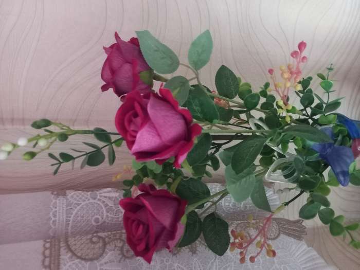 Фотография покупателя товара Цветы искусственные "Роза обаяние" 6х46 см, бело-розовый - Фото 1