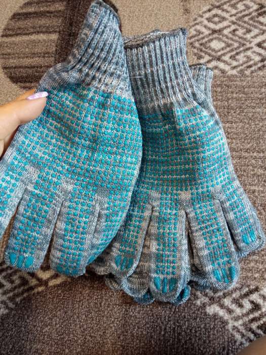 Фотография покупателя товара Перчатки рабочие, хб, вязка 10 класс, 5 нитей, размер 9, с ПВХ точками, серые, Greengo - Фото 3