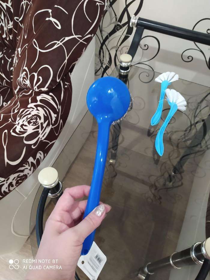 Фотография покупателя товара Губка для мытья посуды с ручкой Доляна, 26×6,5 см, металл, цвет МИКС - Фото 2