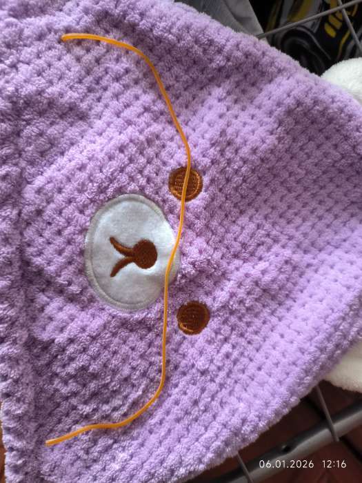 Фотография покупателя товара Чалма для сушки волос Доляна «Медвежонок», микрофибра, фиолетовая - Фото 5