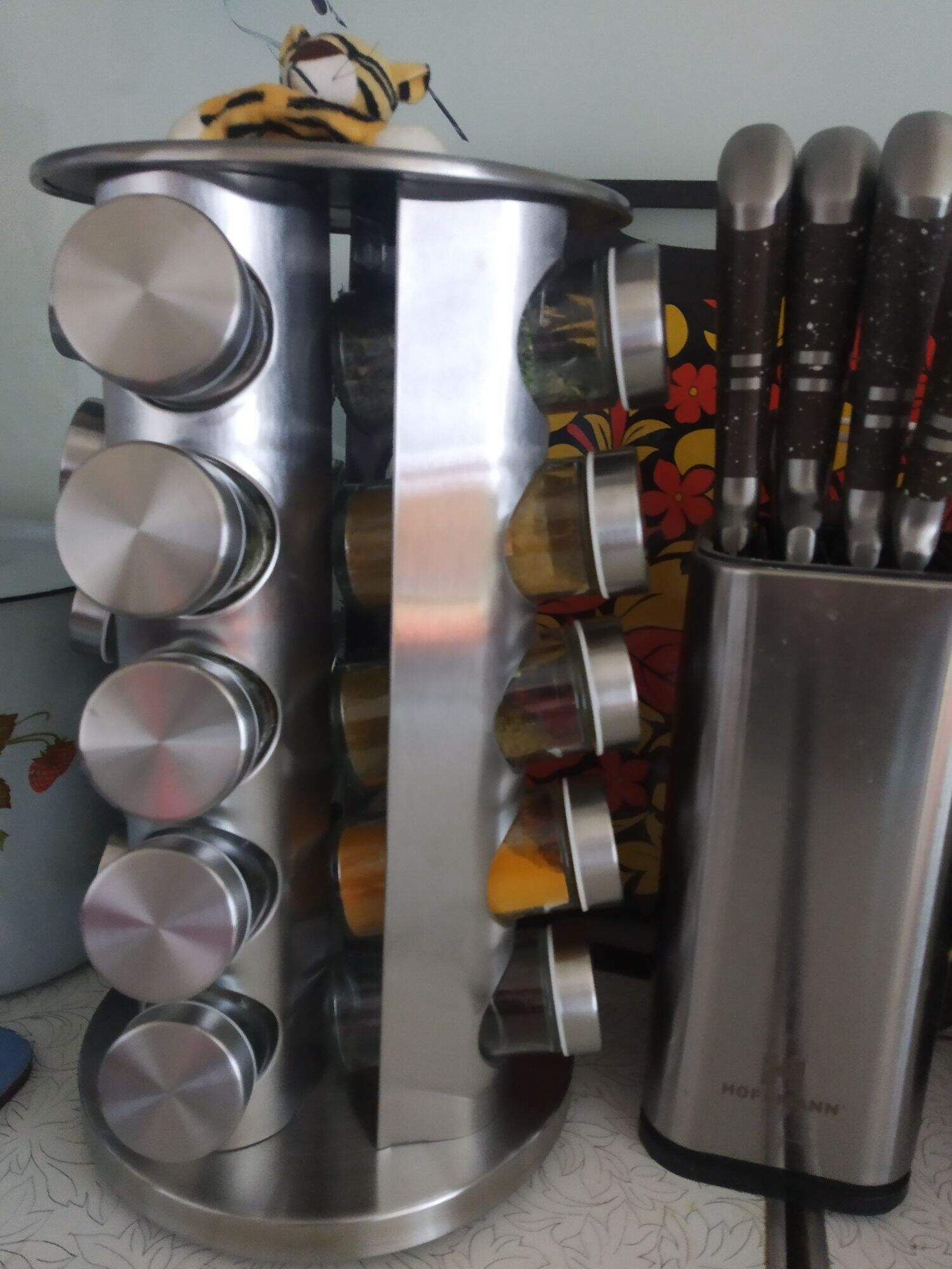 Фотография покупателя товара Набор для специй «Профи», 21×21×34 см, 20 шт., на подставке, металлик - Фото 1