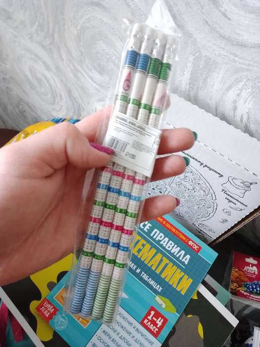 Фотография покупателя товара Набор чернографитных карандашей с ластиком и таблицей умножения, 4 штуки