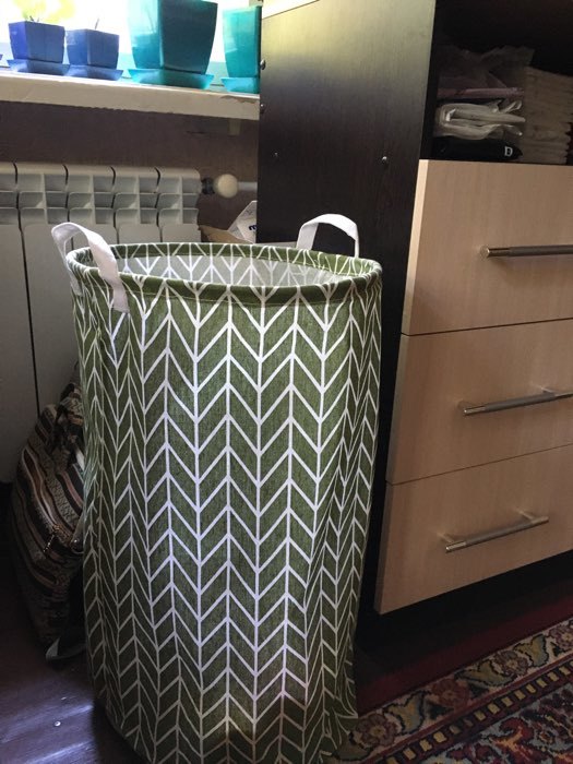 Фотография покупателя товара Корзина бельевая текстильная Доляна «Зигзаг», 35×35×60 см, цвет зелёный - Фото 3