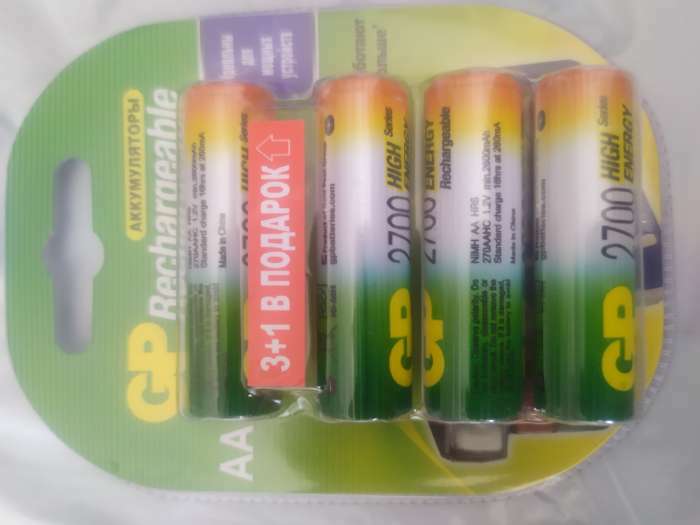 Фотография покупателя товара Аккумулятор GP, Ni-Mh, AA, HR6-4BL, 1.2 В, 2700 мАч, блистер, 4 шт. - Фото 1