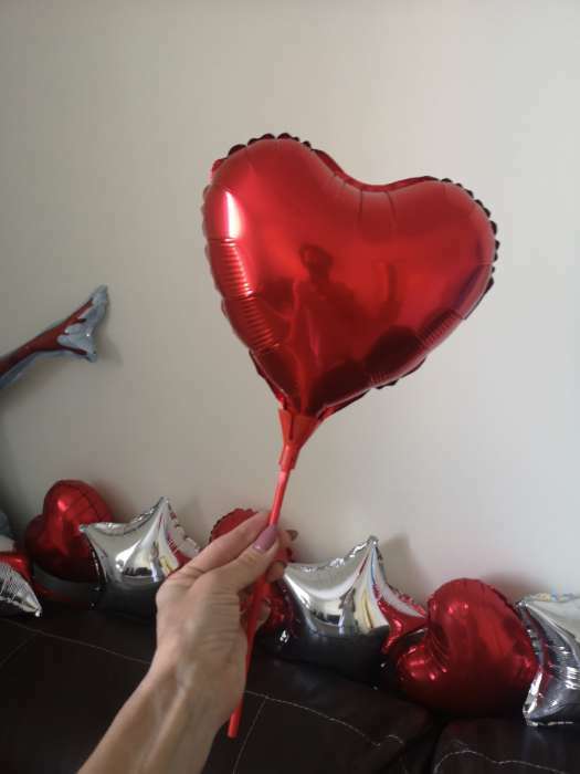 Фотография покупателя товара Шар фольгированный 10" «Сердце», с палочкой, цвет красный