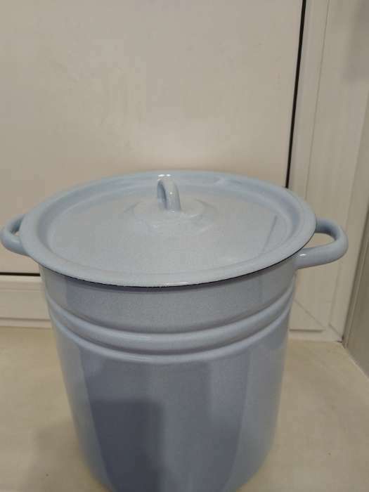 Фотография покупателя товара Кастрюля эмалированная, 12 л, металлическая крышка, серо-голубая - Фото 1