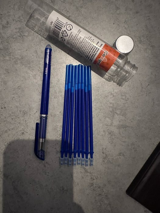 Фотография покупателя товара Набор ручка гелевая со стираемыми чернилами, пишущий узел 0.5 мм, чернила синие+9 синих стержней - Фото 15