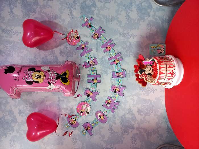 Фотография покупателя товара Букет из шаров фольгированных "Happy Birthday", набор 5 шт, Минни Маус, 4 сердечка, единичка - Фото 4