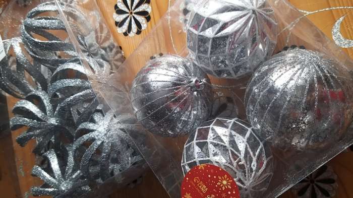 Фотография покупателя товара Набор шаров пластик d-8 см, 6 шт "Селин" серебро - Фото 2