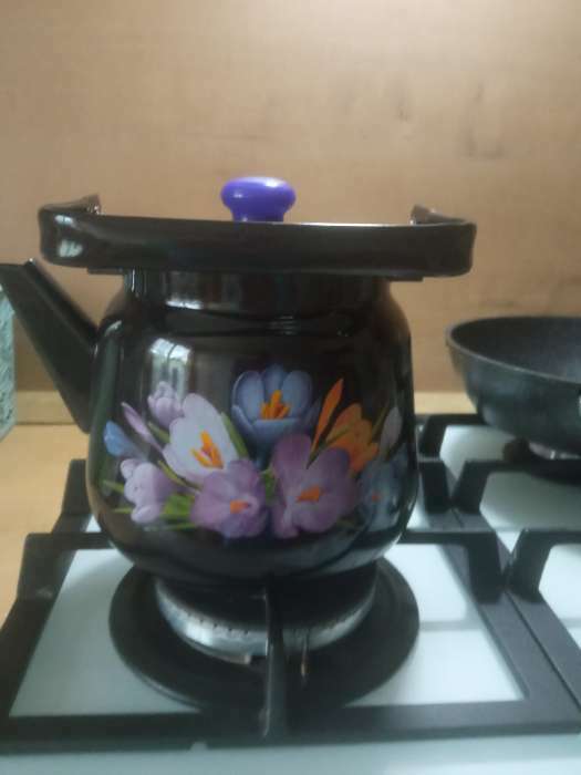 Фотография покупателя товара Чайник, 3,5 л, эмалированная крышка, индукция, цвет чёрный, рисунок МИКС - Фото 1