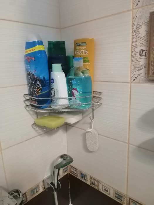 Фотография покупателя товара Полка настенная, с мыльницей, 20×20×15.5 см, хром - Фото 1