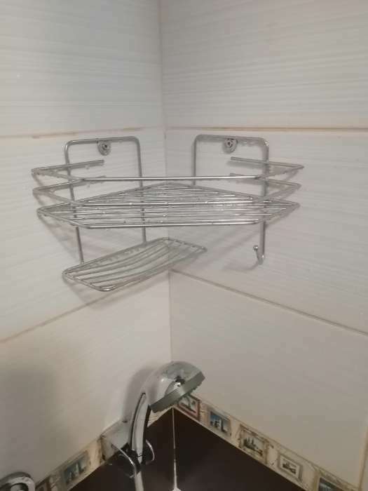 Фотография покупателя товара Полка настенная, с мыльницей, 20×20×15.5 см, хром - Фото 2