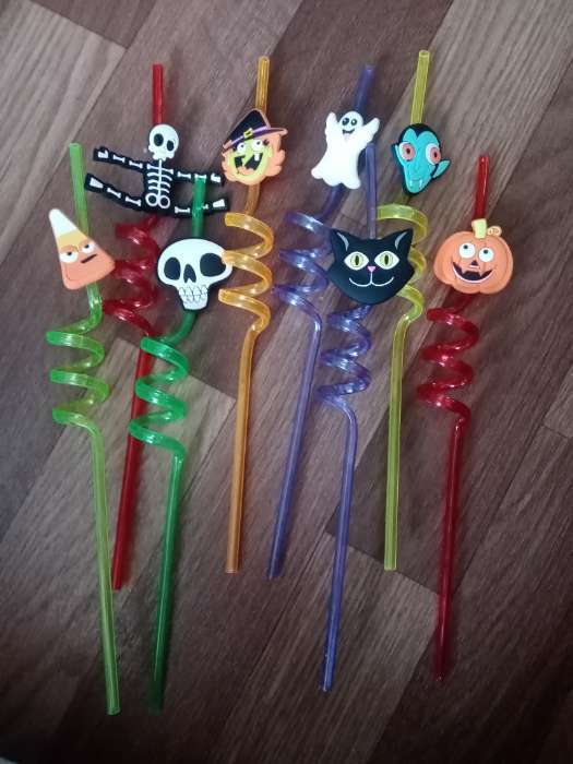 Фотография покупателя товара Трубочки для коктейля на Хэллоуин «Монстрики», в наборе 4 штуки - Фото 1