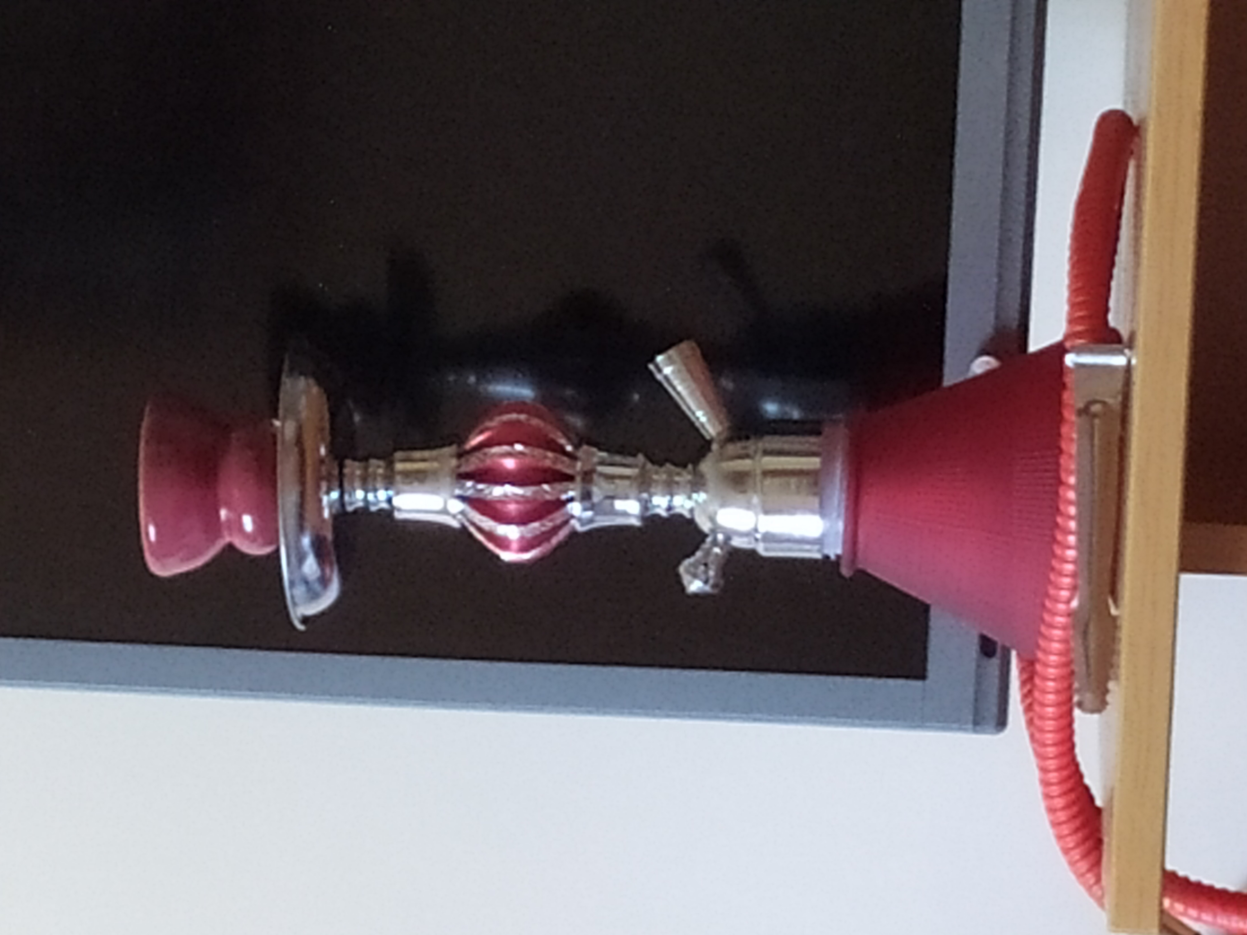 Фотография покупателя товара Кальян "Шахматы", 32 см, 1 трубка, шахта хром, красный - Фото 2