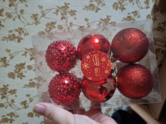 Фотография покупателя товара Ёлочные игрушки «Агнет», шары новогодние, d=6 см, набор 6 шт., звёзды, красный - Фото 1