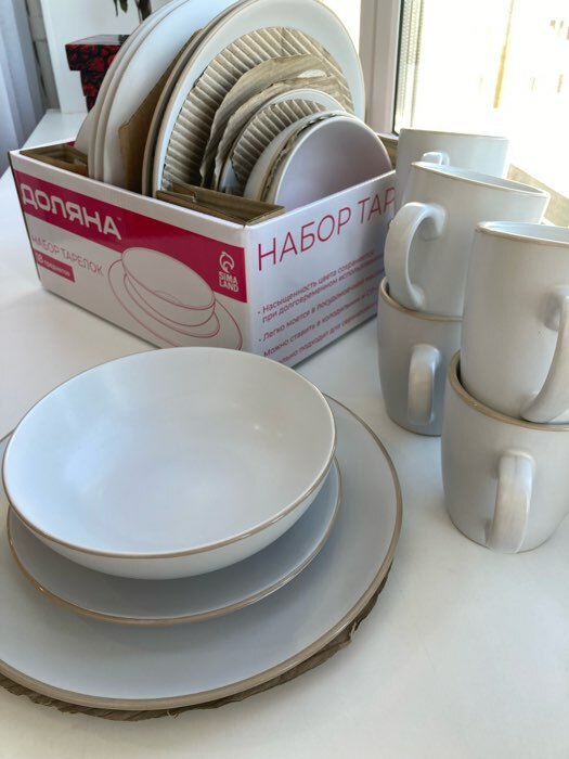Фотография покупателя товара Набор тарелок керамических Доляна «Ваниль», 18 предметов: 6 тарелок d=19 см, 6 тарелок d=27 см, 6 мисок d=19 см, цвет белый - Фото 2
