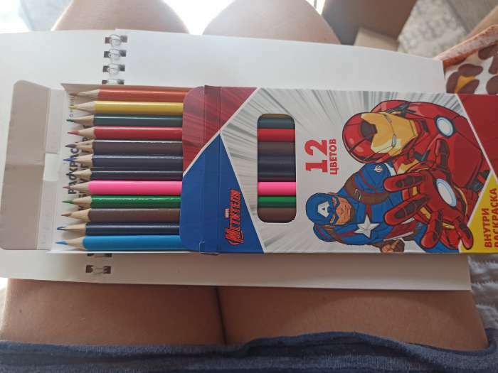 Фотография покупателя товара Цветные карандаши, 12 цветов, трехгранные, Мстители - Фото 2