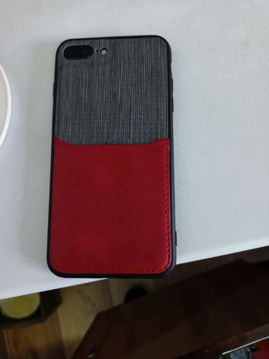 Фотография покупателя товара Чехол LuazON для iPhone 7 Plus/8 Plus, с отсеком под карты, текстиль+кожзам, красный - Фото 1