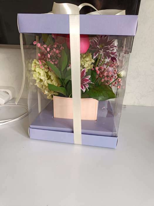 Фотография покупателя товара Коробка подарочная для цветов с вазой и PVC окнами складная, упаковка, «Счастья!», 23 х 30 х 23 см