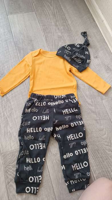 Фотография покупателя товара Комплект: боди, шапочка и брюки Крошка Я "Dogs", рост 74-80 см - Фото 2