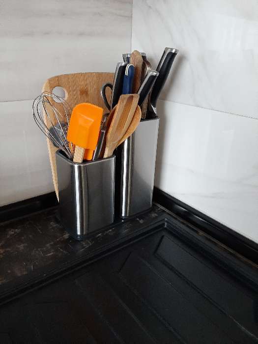 Фотография покупателя товара Подставка для ножей и столовых приборов Magistro «Металлик», 21×12×23 см, цвет серебристый - Фото 1