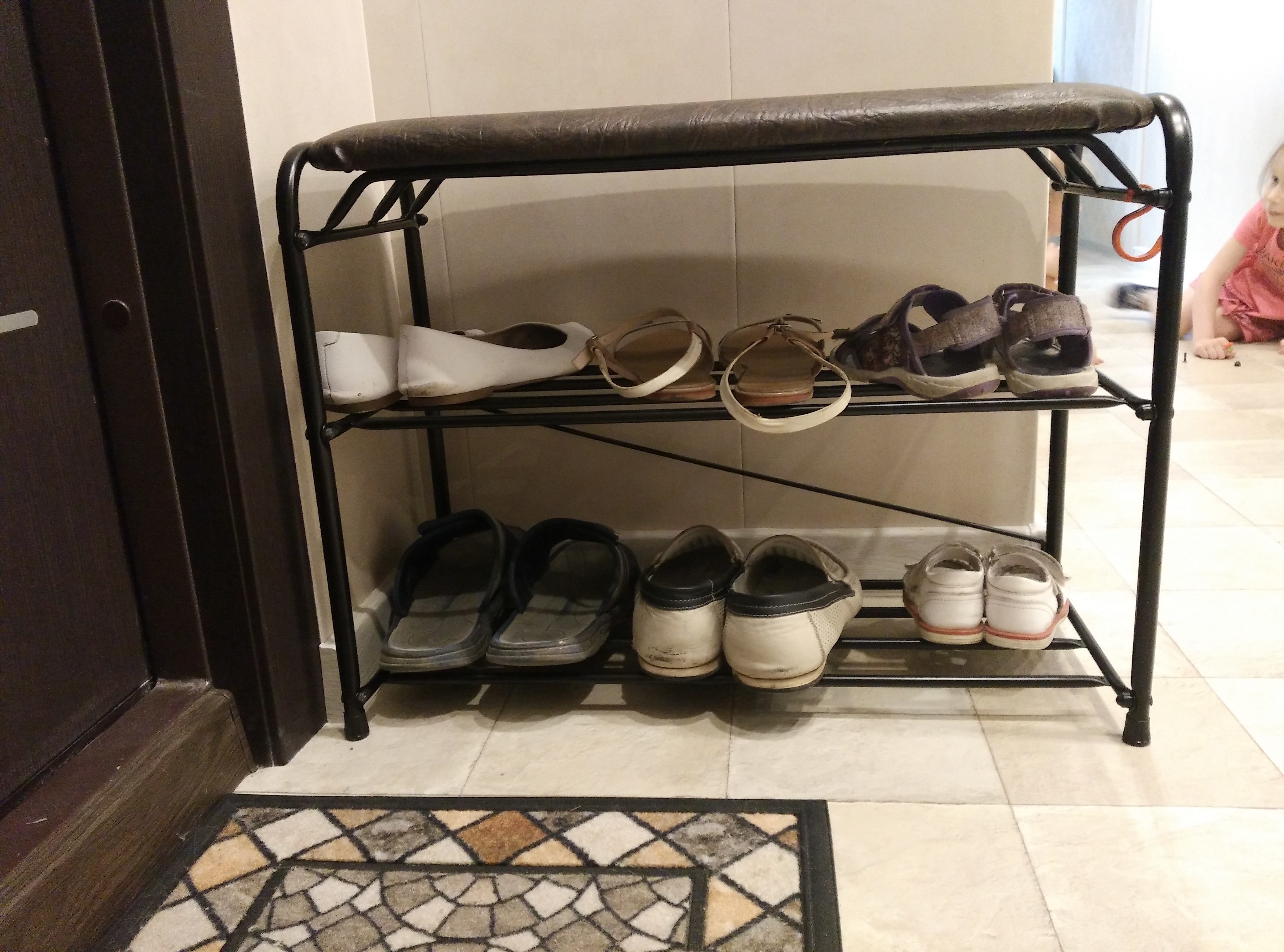 Фотография покупателя товара Подставка для обуви с сиденьем, 3 яруса, 65×30×48 см, цвет чёрный - Фото 9