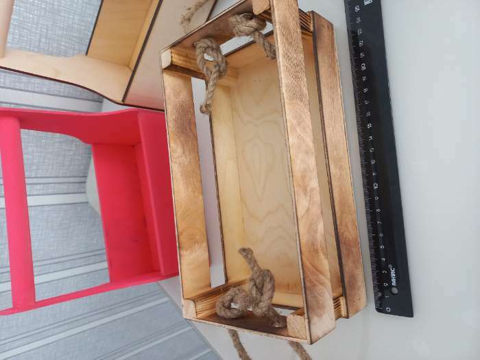 Фотография покупателя товара Кашпо деревянное 24.5×13.5×9 см "Двушка Лайт" реечное, ручка верёвка, обжиг Дарим Красиво