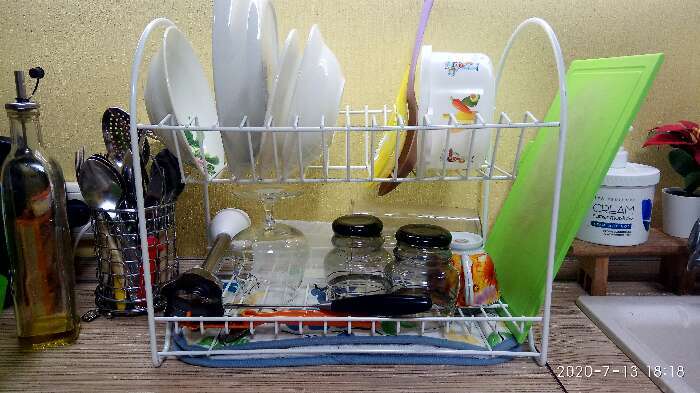 Фотография покупателя товара Сушилка для посуды 2-х ярусная «Люкс», 25×40×35 см, цвет белый - Фото 3